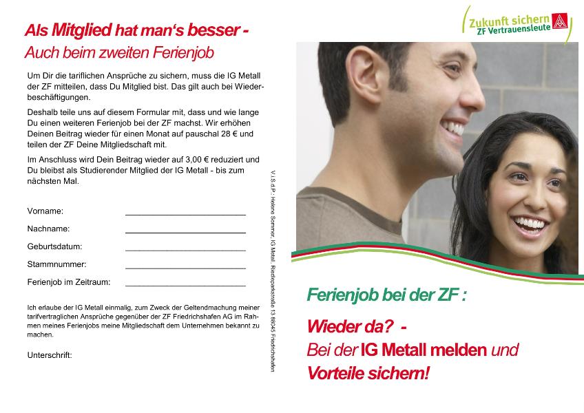 Wieder da? Ferienjob bei der ZF