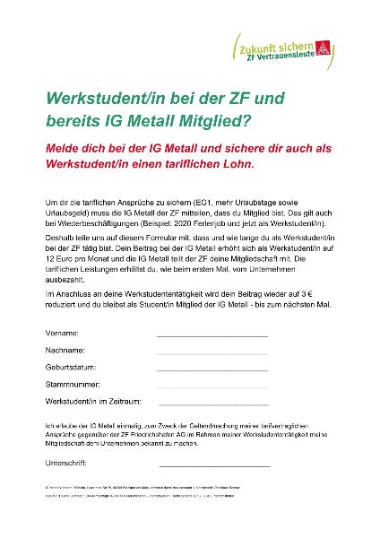 Bereits Mitglied? Werkstudenten bei der ZF 